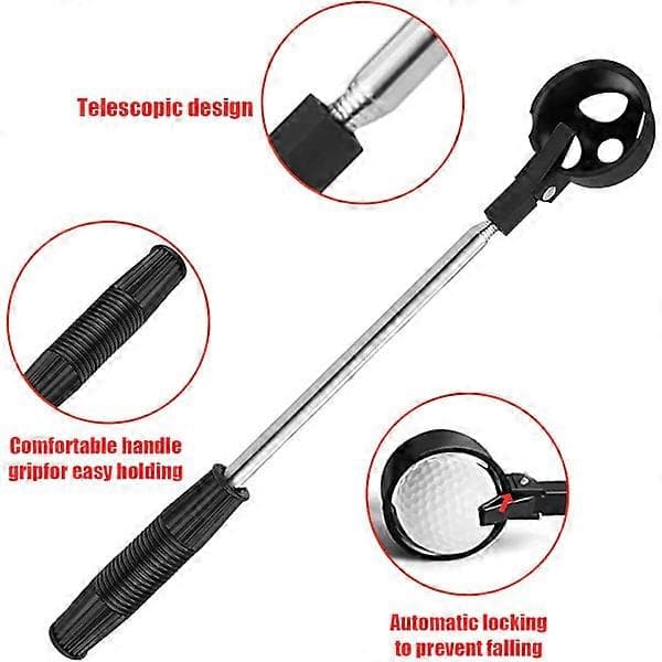 Teleskopisk Golfboldopsamler 2,1 m Rustfrit Stål Golfboldopsamler med Autolåsende Scoop og Puttergreb Golfbold
