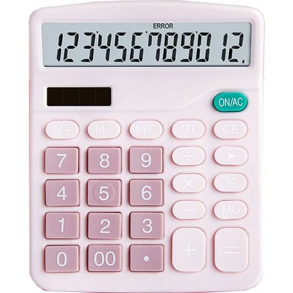 Kalkulator, 12-biters solcellebatteri, dobbel strømstandardfunksjon, elektronisk kalkulator (rosa)