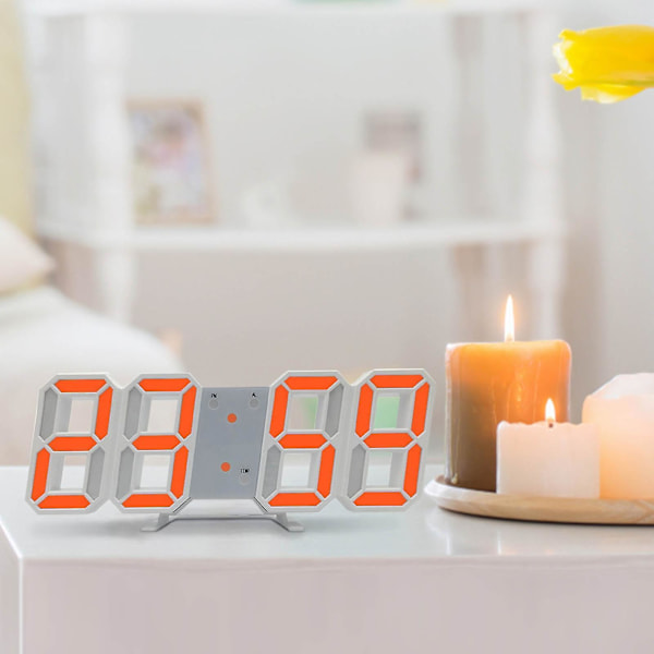 LED-veggklokke med digital skjerm, glødende nattmodus, justerbar elektronisk bordklokke, veggklokke, dekorasjon, stue, LED-klokke [dB] Orange