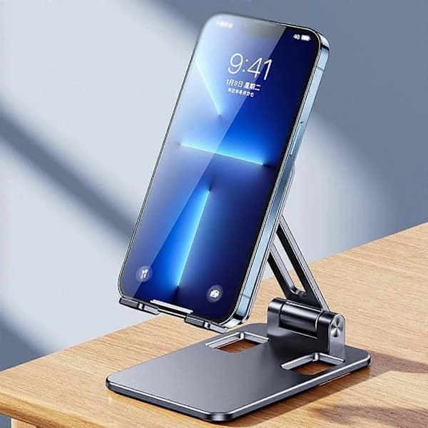 Mobile Phone Stand Holder for Desk Adjustable Foldable Flexible Phone Cradle Tablet Vertical Stand for Desk Silver