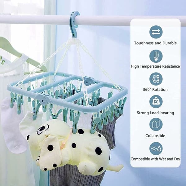 Underwear Hanger with 32 Clips Foldable Clothes Peg Clothes Drying Windproof Hanging for Baby Clothes Socks, Bras