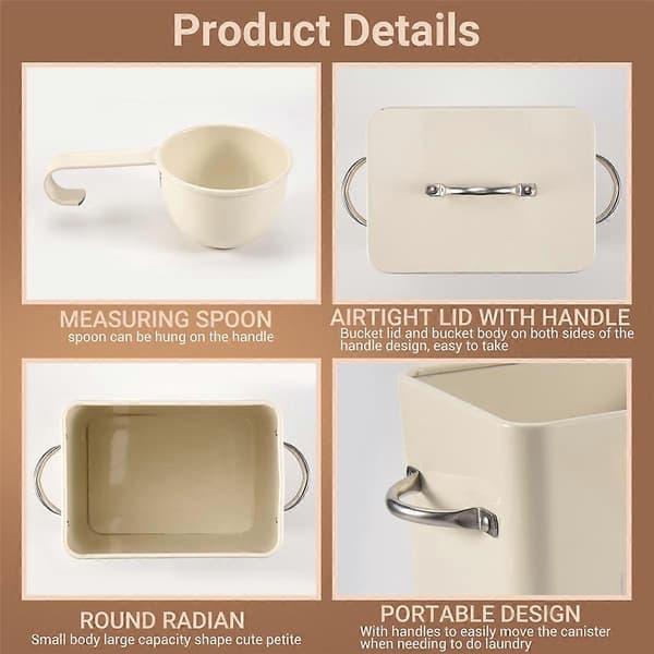 3L Beautiful Powder Detergent Boxes Storage with Scoop Cream White
