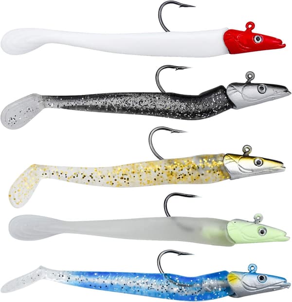 5 stk. havfiskeblink, 11 cm bløde fiskeblink med T-