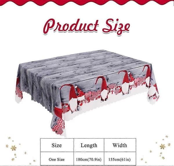 Juledug, 180 x 150 cm rektangulær juledug grå juledug borddug, stor vaskbar julemiddagsdug