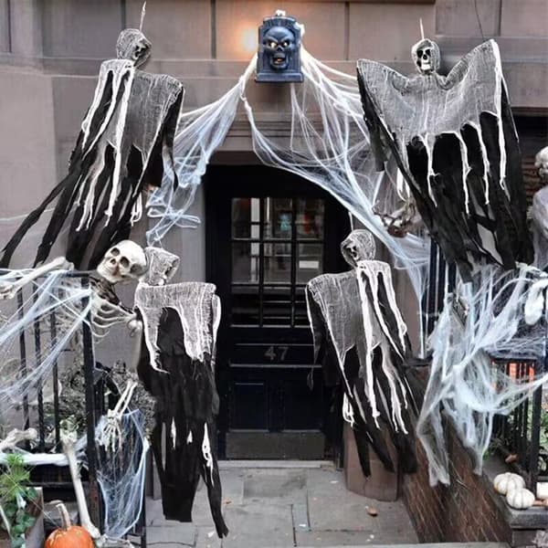 2025 For Halloween Skull Hanging Ghost Pendant Gauze Hanging Ghost Scene Layout Garden Decoration Props