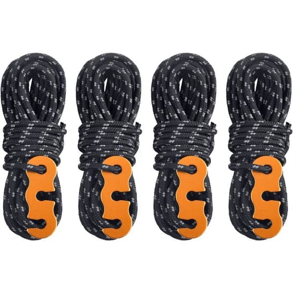 Reflekterende teltline 4m nylonline 3mm diameter campingline med strammer (Sort (Φ3mm) - 4 stk.)