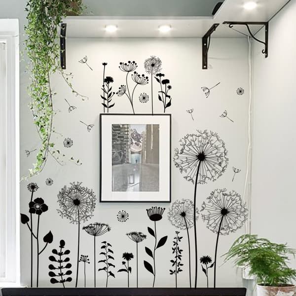 New Black Dandelion Self-Adhesive Wall Decals Living Room Staircase