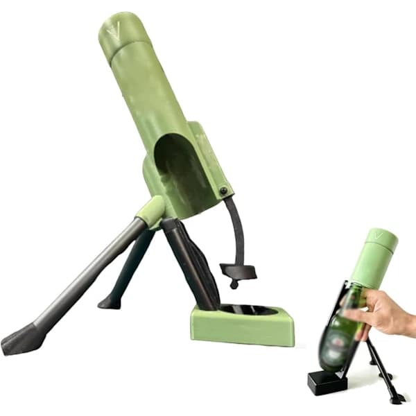 Beer Bottle Opener 51mm Mortar Design Automatic Press Cap Ejector for Beer and Soda Party Gift Green