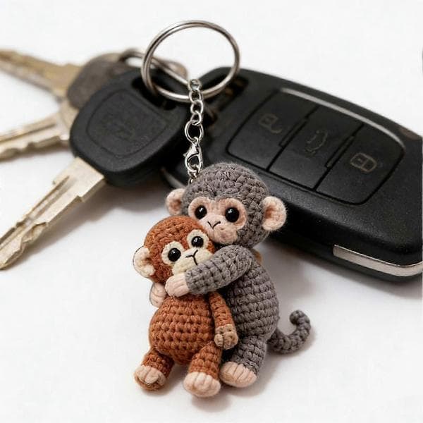 Crochet Monkey Keychain – Hand-Knitted Cute Bag Charm – for Backpack Handbag Emotional Support Gift