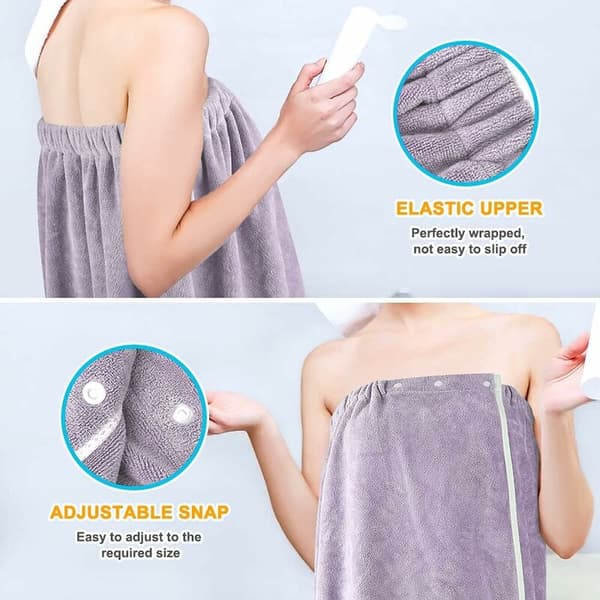 Saunahåndklæde til kvinder Stor elastisk justerbar Jumbo badehåndklæde til kvinder (70x150cm) + Hurtigtørrende hårtørrer + Blødt mikrofiberhåndklæde (Lilla)