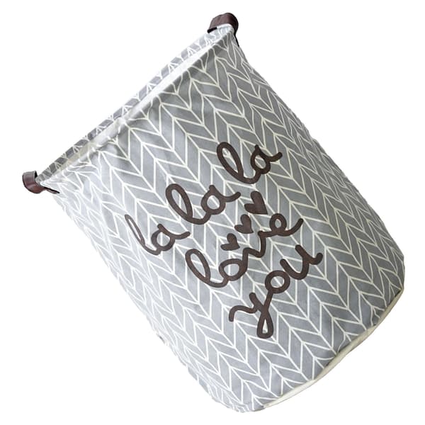 Laundry Basket Cotton Linen Foldable Round Storage Bag for Dirty Clothes Foldable Laundry Hamper for Home Dorm Grey