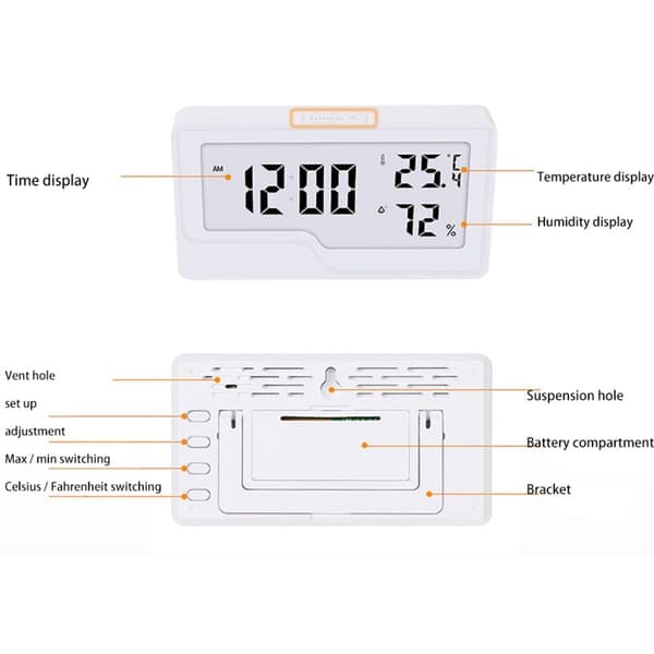 Digital termometer hygrometer temperatur LCD-klocka spänningsmätare sensor luftfuktighetsmätare utan bakgrundsbelysning