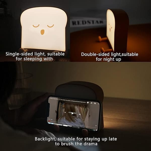 Cute Toast Bread LED Night Light with Rechargeable and