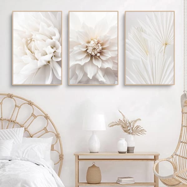 Set med 3 affischer, vita rosblommor bilder, moderna canvastavlor, utan ram, boho bildset, väggdekoration för vardagsrum, sovrum 30*40cm