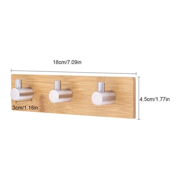 Wall hook self-adhesive hook coat rack bamboo towel hook holder decorative organizer clothes hooks for home coats scarves handbag (three hooks)