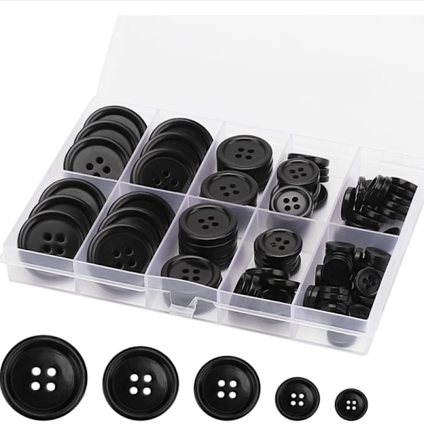Sorte knapper, knapper til håndværk, 100 stk. assorterede knapper til syning, D