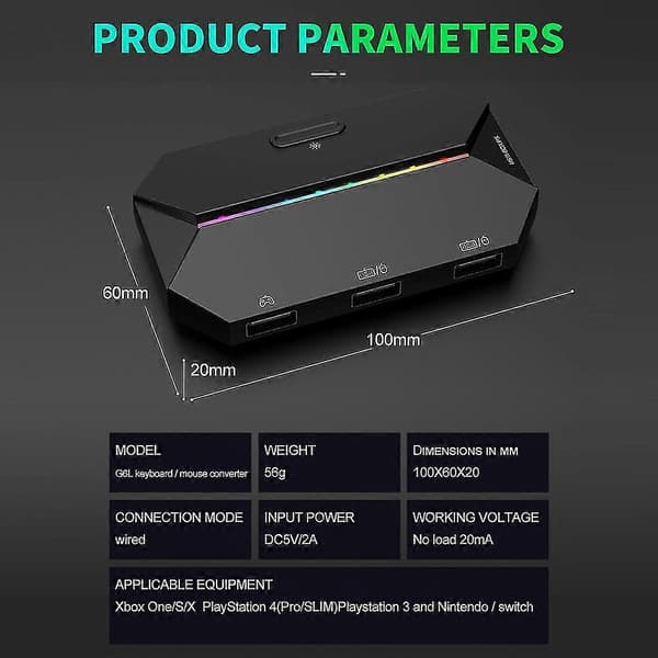 G6l-omformer + enhånds tastatur + mus + musematte-sett for Switch Ps4 5 konsollkontrolleromformer