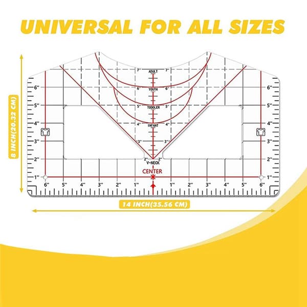 T-shirt ruler for centered design, acrylic alignment tool, all sizes