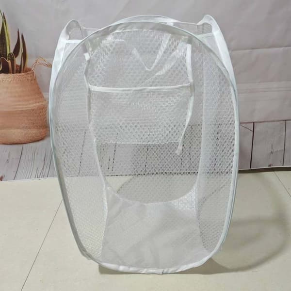Foldable Laundry Basket - Pop-Up Mesh Laundry Hamper for Easy Storage White White White
