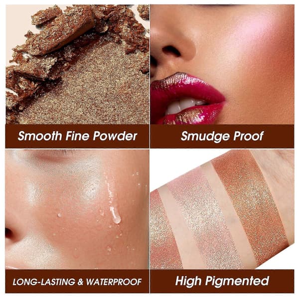 Waterproof Long-Lasting Highlighter Palette with Five Shades Face Illuminator Compact