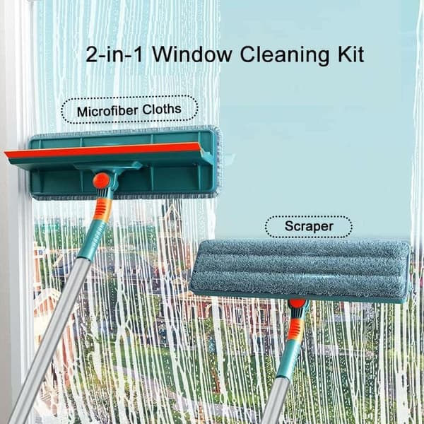 Professional 2-in-1 Window Cleaning Kit with Telescopic Handle (1.35 m) for Indoor Windows