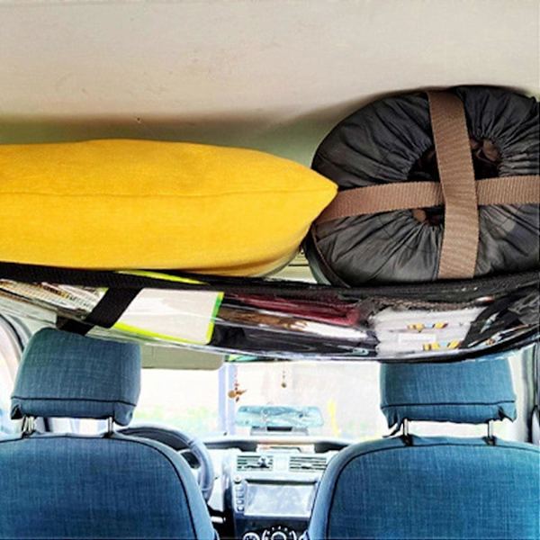 Roof Mounted Cargo Net - Triangular Car Roof Cargo Net - Adjustable Double Layer Mesh Roof Organizer Storage Bag