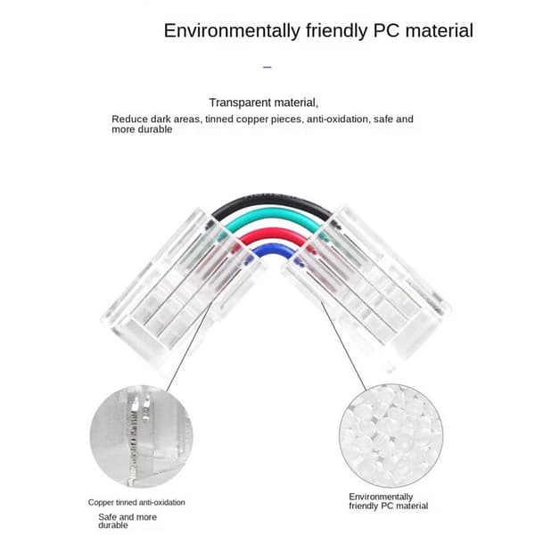10 stk. L-formede 4-benede LED-stik 10 mm Loddefri adapterstik til 5050 RGB LED-strip