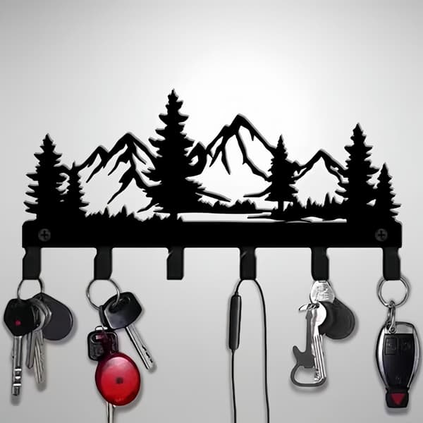 Wall-mounted key holder 27cm - Songfeng iron letter-shaped key rack for hall and bedroom, black, space-saving, easy assembly