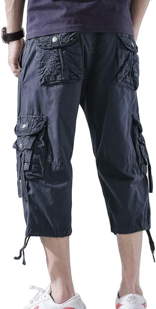 Cargo Shorts til Mænd Bomuld 3/4 Løs Pasform under Knæ Capri Cargo Shorts