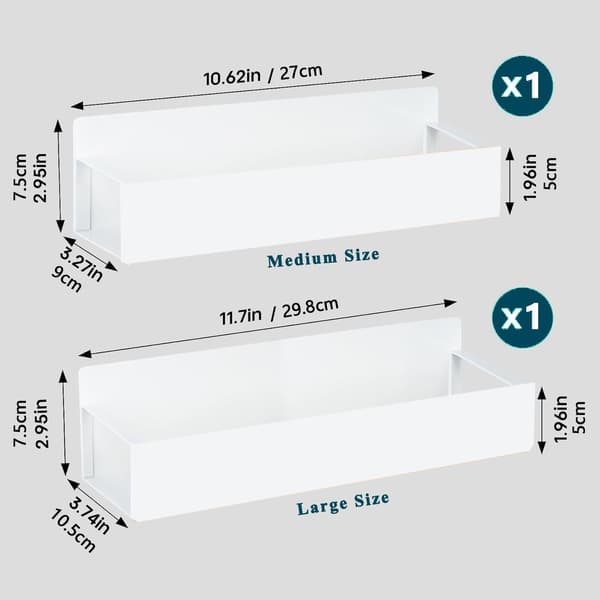 Magnetic Shelf 2-pack for Refrigerator with 4 Hooks Metal Spice Rack Kitchen Storage Organizer white white