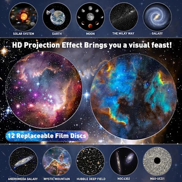 Planetarium Star Projector With 12 Scenes, 360° Rotating Galaxy Night Light for Bedroom, Party and Wedding, USB Powered