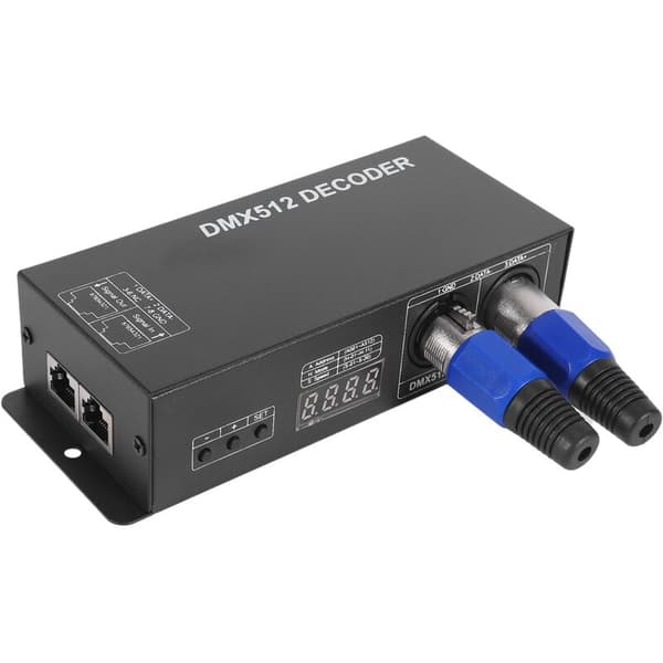 DMX 512 Digital Display Dekoder, DMX512 Dimmerkontroll for LED RGBW Strip Light Strip RJ45-tilkobling DC 12 - 24V 20A (4 kanaler)