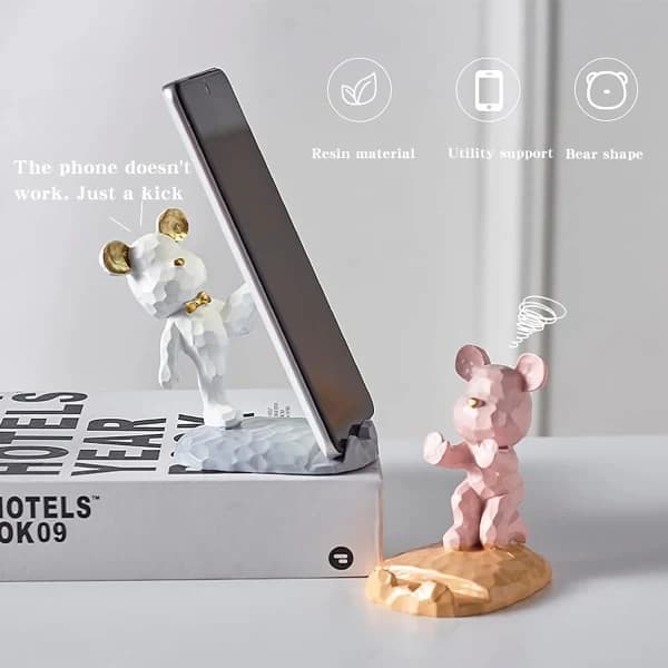 Cute Bear Phone Stand for Desk Decoration Kawaii Phone Stand (White, Palm Support)