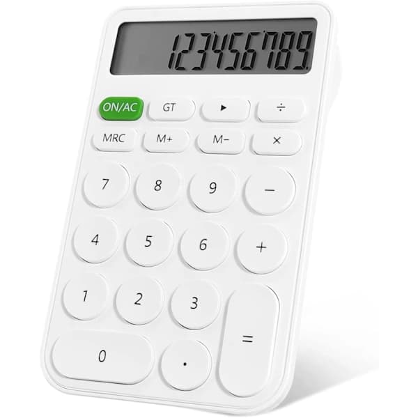 Desktop Calculator for Students, 12-Digit LCD Display, Basic Pocket Calculator for Desk for School, Office, Home, White_tfrf