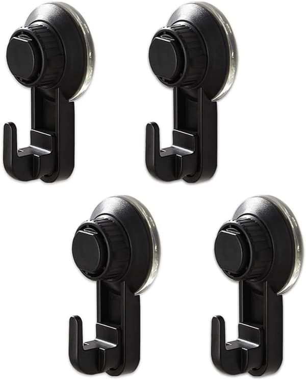 4 pieces shower suction cup hooks - removable suction cup hooks - no drilling required, hanging bags, coats, wardrobe hooks - black