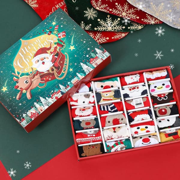 Julestrømpe Adventskalendere 2025, Jul 24 Dage Digital Nedtælling Blind Box Legetøj Julestrømper Sæt, 12 Par Unisex Strømper