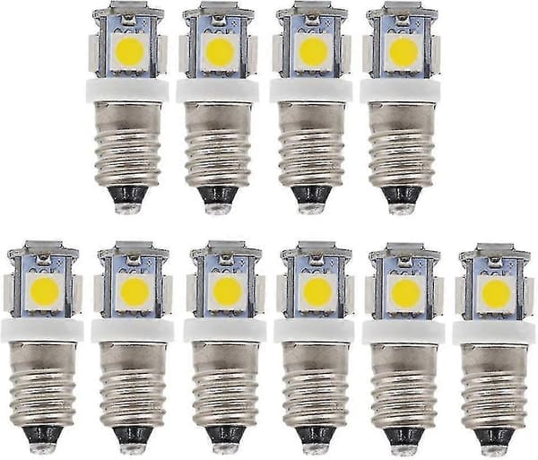 10-pakning E10 9V Kaldhvit 5smd 5W LED-pærer (Kaldhvit, 9V)