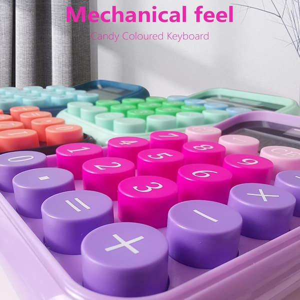 Calculator with Round Buttons, Mechanical Keyboard with 12-Digit Display, Calculator for Students and Professionals, Green
