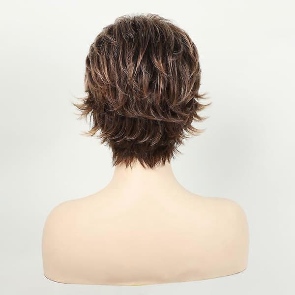 Korte blandede brune parykker for kvinner Rødbrun Pixie Cut-parykk med lugg