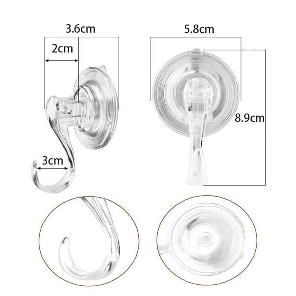 2-pack Powerful Transparent Suction Cup Hooks Supports 3KG, Plastic Wall Hook for Bathroom Office, Crown Towel Hook Robe Coat Tea Hook