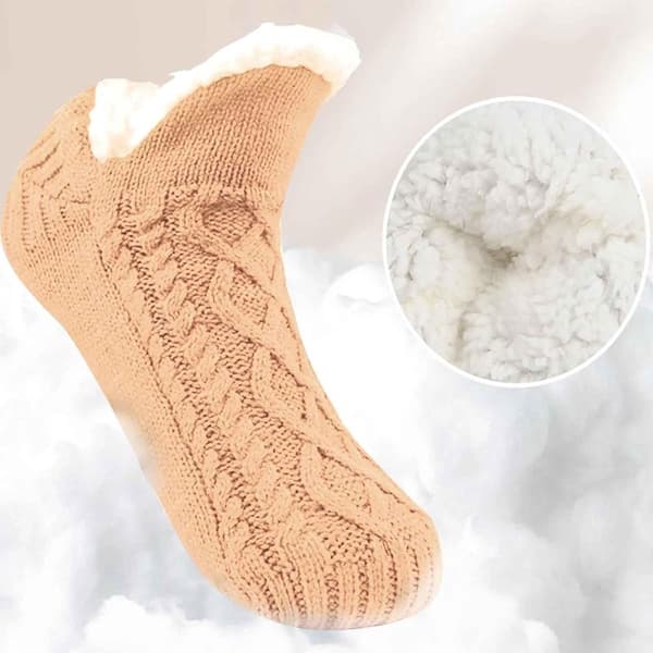 Damesko, fluffy fleecefôrede sklisikre sokker, khaki, størrelse 38-42 (26cm)