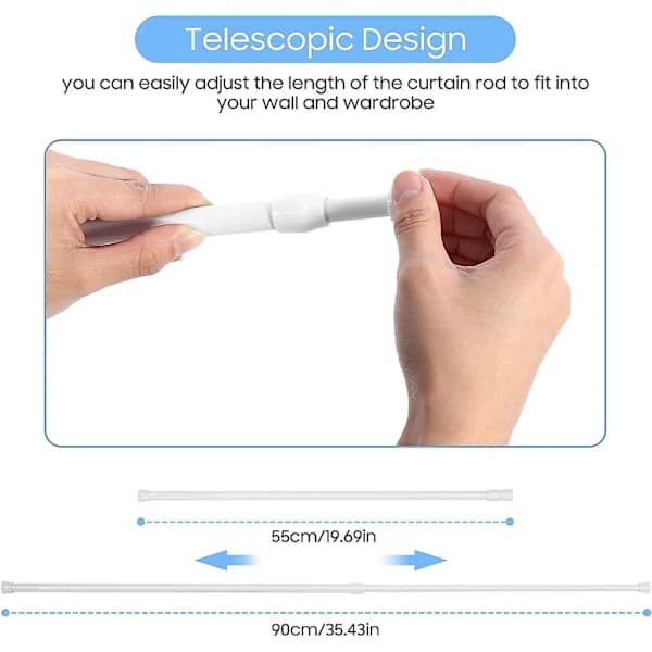 Telescopic curtain rod, extendable shower rod without drilling, adjustable for bathtub, extendable shower rod with non-slip pads 55-90 cm, white