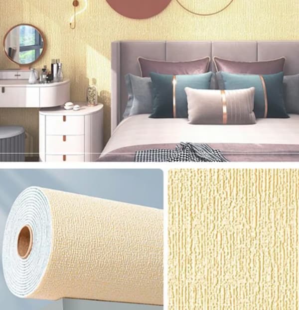 2 rullar beige 3D texturerad linnétapet, vattentät, självhäftande, 50x300cm