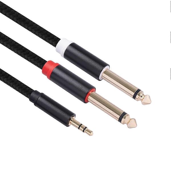 3,5 mm til Dobbelt 6,35 mm Aux-kabel 2 Mono 6,35 Jack til 3,5 Han Lydkabel 2m til Telefon til Mixer