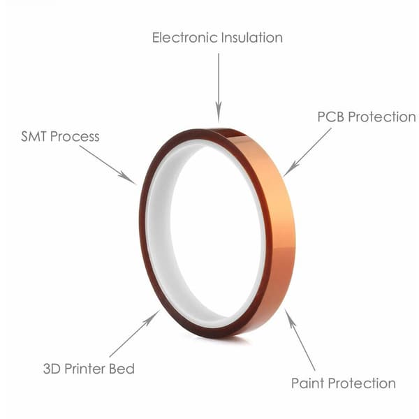 Polyimidtape, velegnet til maskering, lodning, elektriske applikationer, 12 mm bredde hver (2 stk)