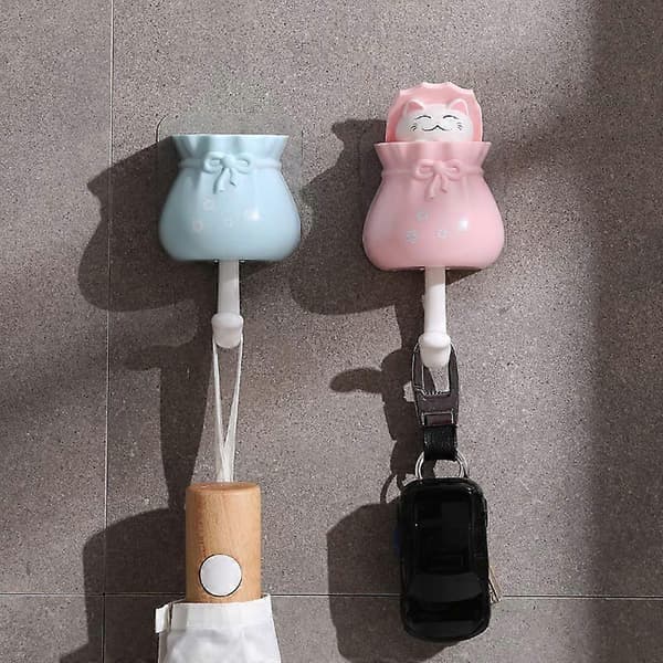 Cute Lucky Bag Cat Shape Punch-Free Self-Adhesive Decorative Hook for Hanging Hats Keys Towels