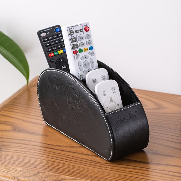 Leather TV Remote Control Holder Desk Organizer with 5 Compartments Brown