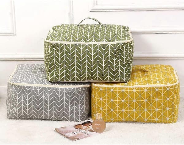 Foldable Storage Box Linen Storage Bag Quilt Carrier Bag 55*49*29 Cm - Yellow