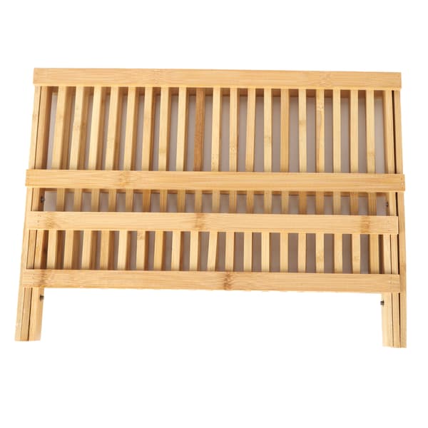 Folding Wooden Dish Rack 20 Grids 2-Tier Foldable Dish Drying Rack for Dishes Plates Bowls Cups