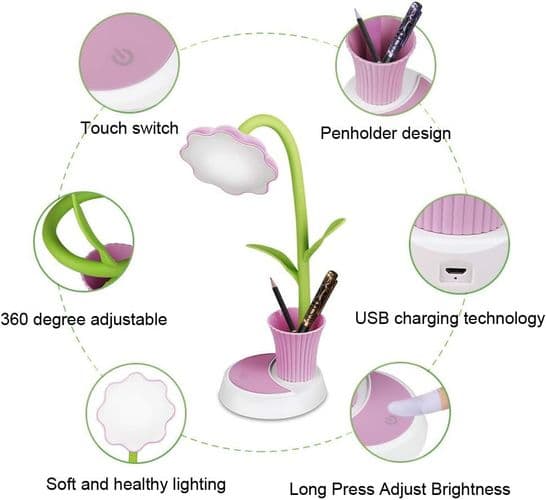 Børns skrivebordslampe, USB-genopladelig bordlampe, sengelampe til